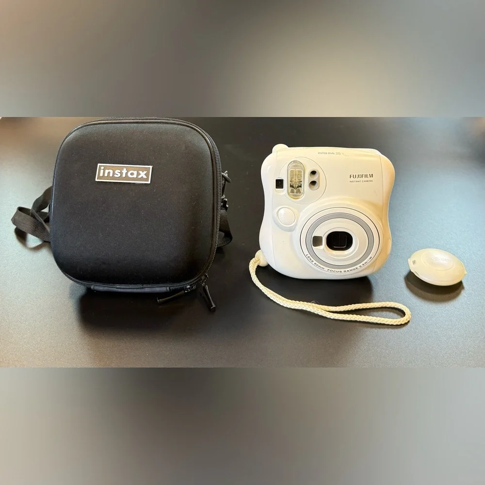 Fujifilm Instax Mini 25 Instant Film Camera White Built-In Flash with Add’l Lens